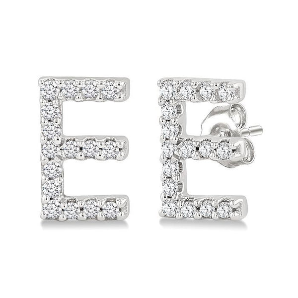 Block 'E' Initial Diamond Earrings