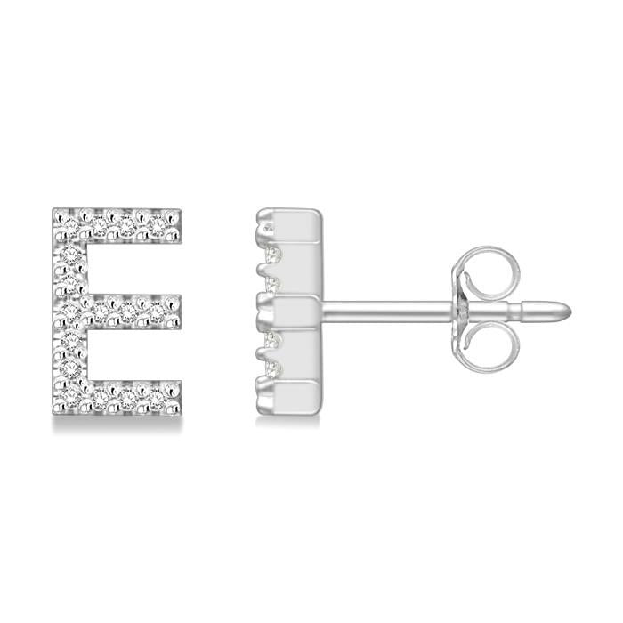 Block 'E' Initial Diamond Earrings