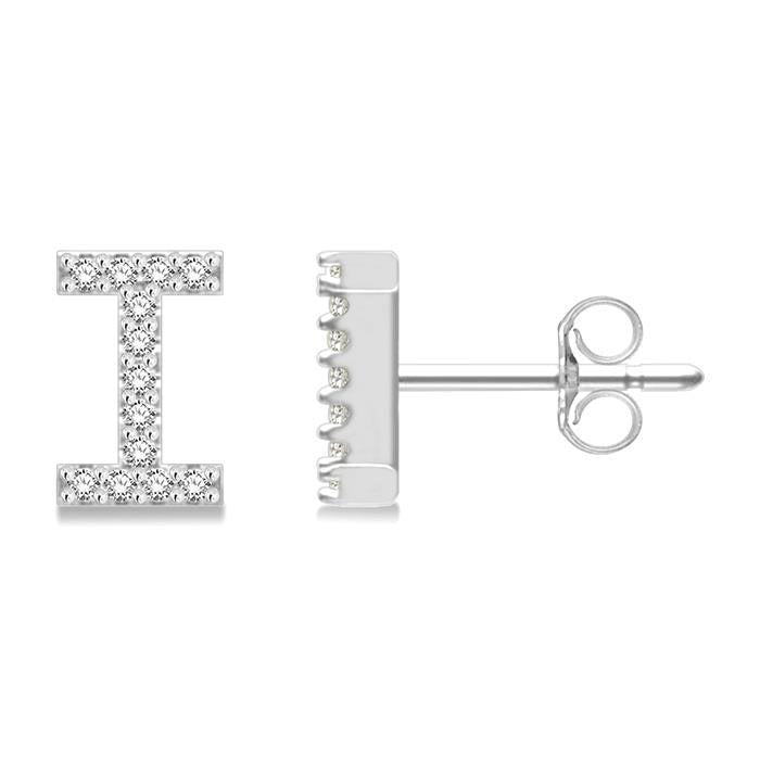 Block 'I' Initial Diamond Earrings