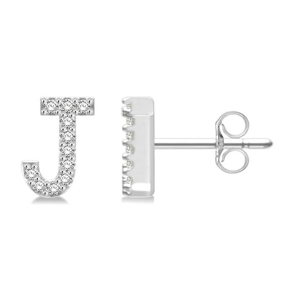 1/10 Ctw Initial 'J' Round Cut Diamond Earrings in 10K White Gold