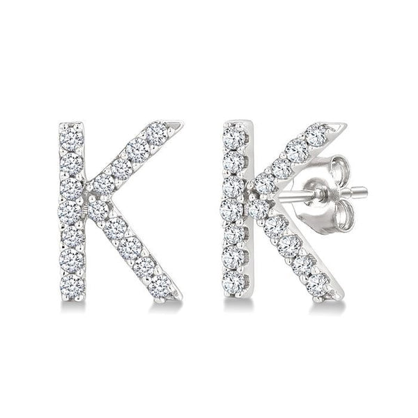 Block 'K' Initial Diamond Earrings