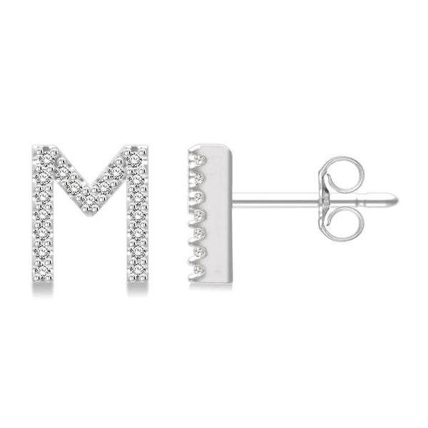 Block 'M' Initial Diamond Earrings