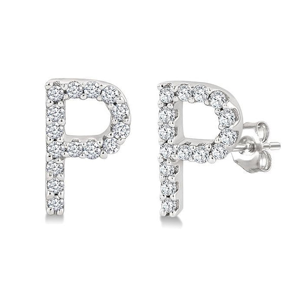Block 'P' Initial Diamond Earrings