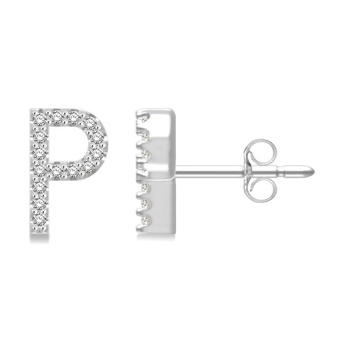 Block 'P' Initial Diamond Earrings