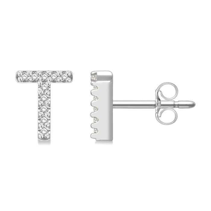 Block 'T' Initial Diamond Earrings