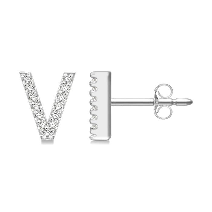 Block 'V' Initial Diamond Earrings