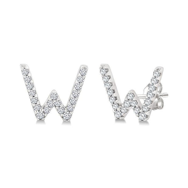 Block 'W' Initial Diamond Earrings