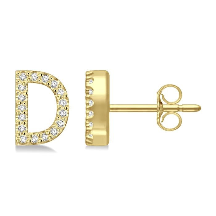 1/10 Ctw Initial 'D' Round Cut Diamond Earrings in 10K Yellow Gold