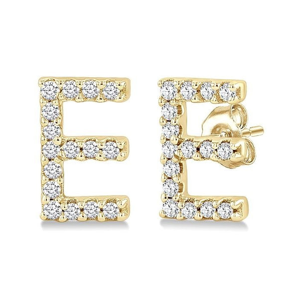 Block 'E' Initial Diamond Earrings