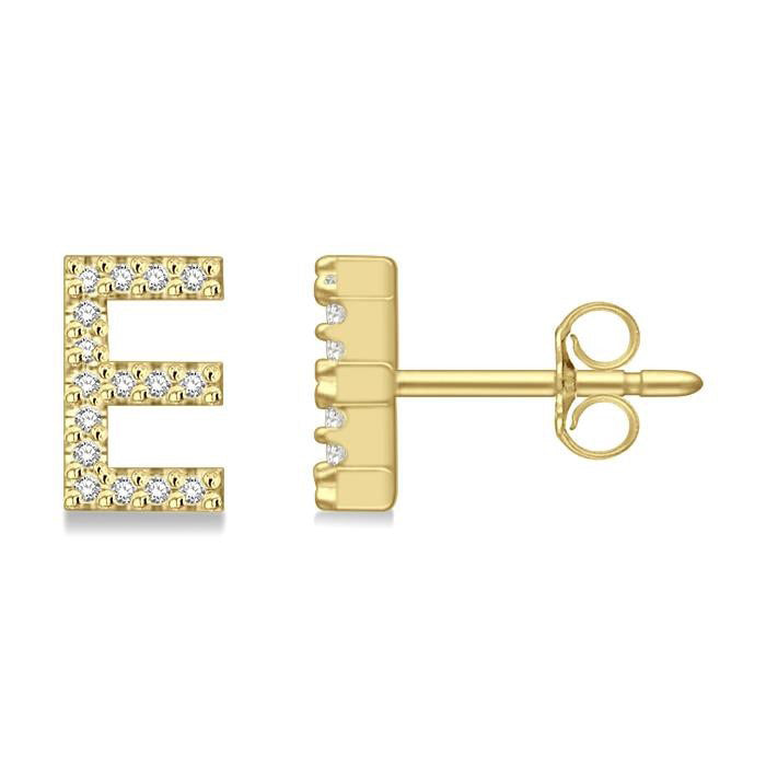 Block 'E' Initial Diamond Earrings