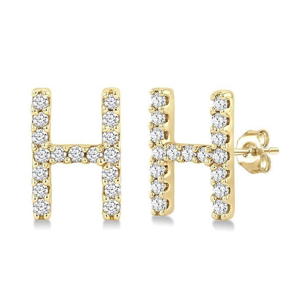 Block 'H' Initial Diamond Earrings