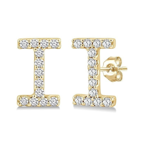 Block 'I' Initial Diamond Earrings