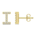 Block 'I' Initial Diamond Earrings