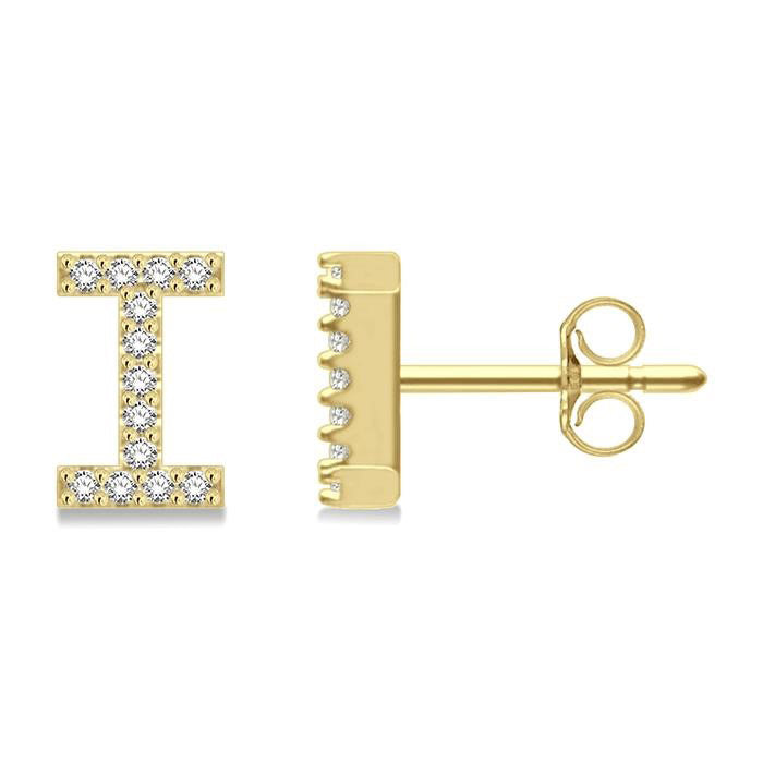 Block 'I' Initial Diamond Earrings