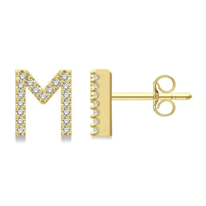 Block 'M' Initial Diamond Earrings