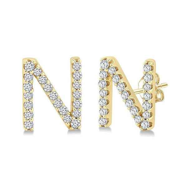 Block 'N' Initial Diamond Earrings