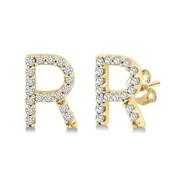 Block 'R' Initial Diamond Earrings