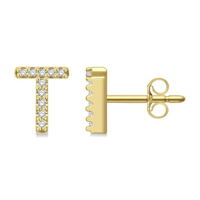 Block 'T' Initial Diamond Earrings