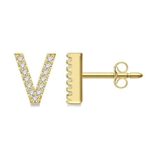Block 'V' Initial Diamond Earrings