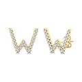 1/8 Ctw Initial 'W' Round Cut Diamond Earrings in 10K Yellow Gold