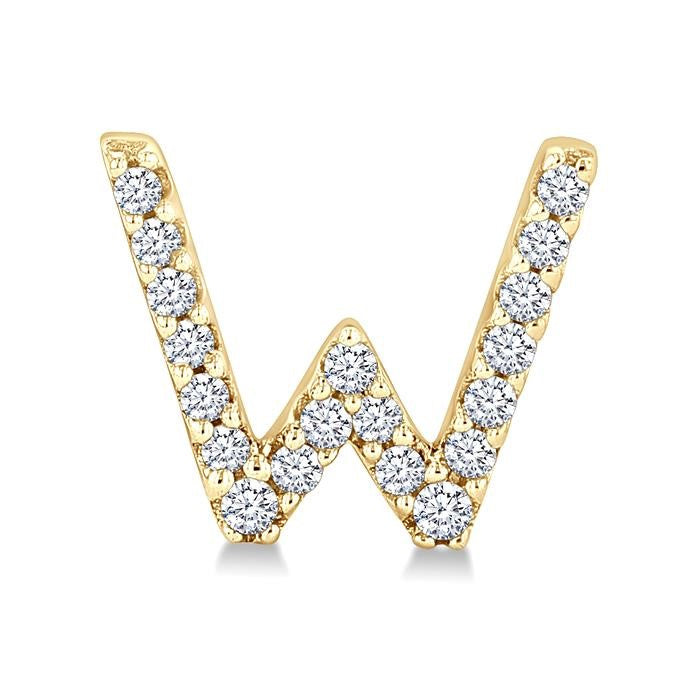 1/8 Ctw Initial 'W' Round Cut Diamond Earrings in 10K Yellow Gold