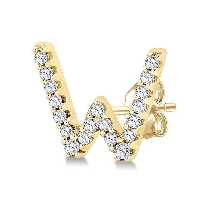 1/8 Ctw Initial 'W' Round Cut Diamond Earrings in 10K Yellow Gold