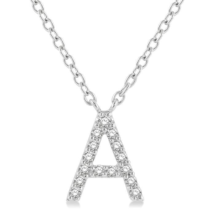 1/20 Ctw Initial 'A' Round Cut Diamond Pendant With Chain in 14K White Gold