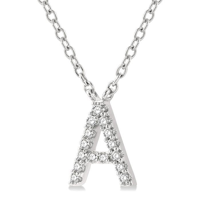1/20 Ctw Initial 'A' Round Cut Diamond Pendant With Chain in 14K White Gold