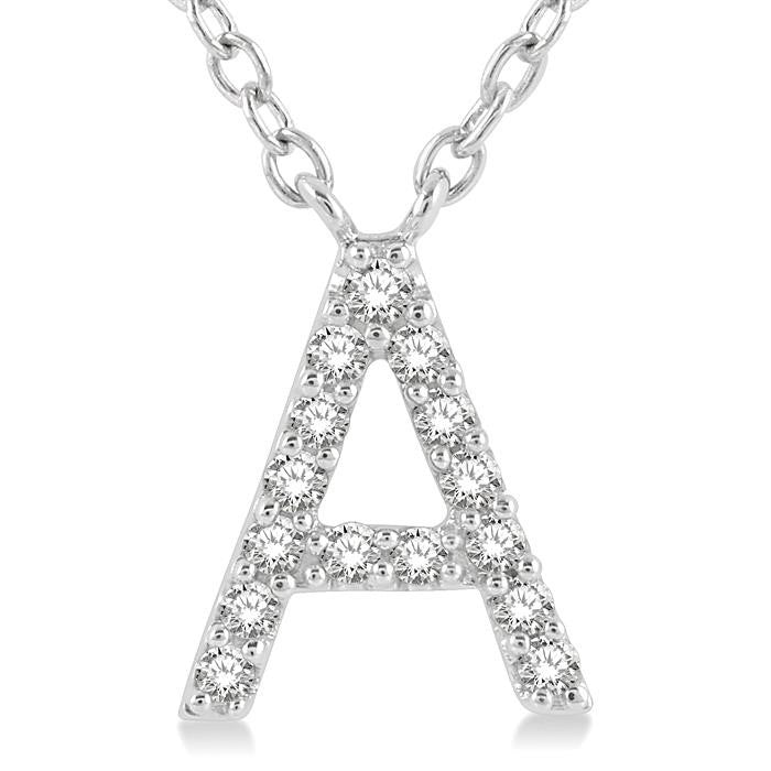 1/20 Ctw Initial 'A' Round Cut Diamond Pendant With Chain in 14K White Gold
