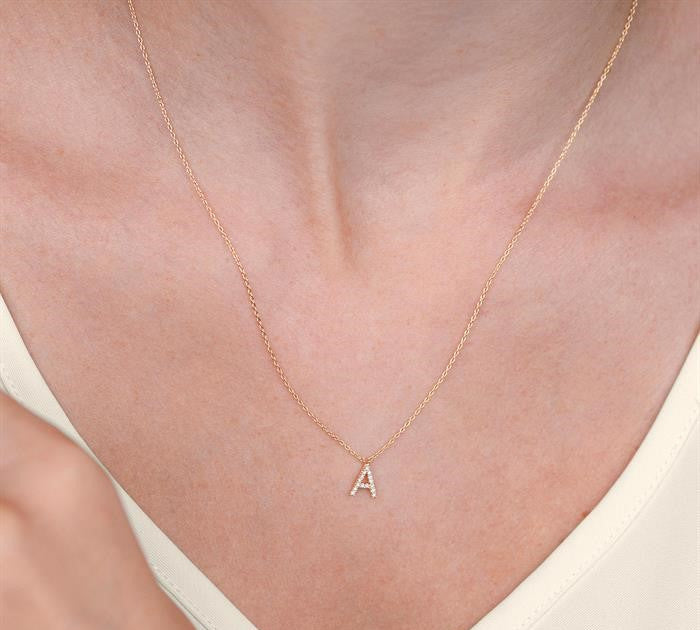 1/20 Ctw Initial 'A' Round Cut Diamond Pendant With Chain in 14K White Gold