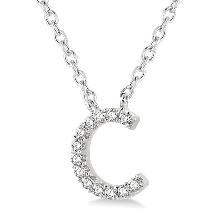 1/20 Ctw Initial 'C' Round Cut Diamond Pendant With Chain in 14K White Gold