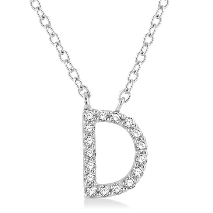 1/20 Ctw Initial 'D' Round Cut Diamond Pendant With Chain in 14K White Gold