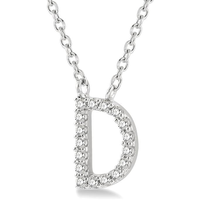 1/20 Ctw Initial 'D' Round Cut Diamond Pendant With Chain in 14K White Gold