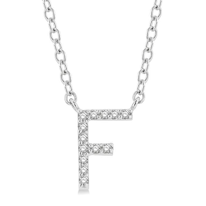 1/20 Ctw Initial 'F' Round Cut Diamond Pendant With Chain in 14K White Gold