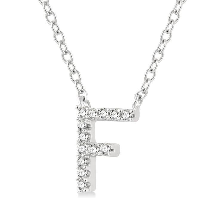 1/20 Ctw Initial 'F' Round Cut Diamond Pendant With Chain in 14K White Gold