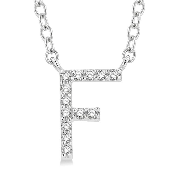 1/20 Ctw Initial 'F' Round Cut Diamond Pendant With Chain in 14K White Gold