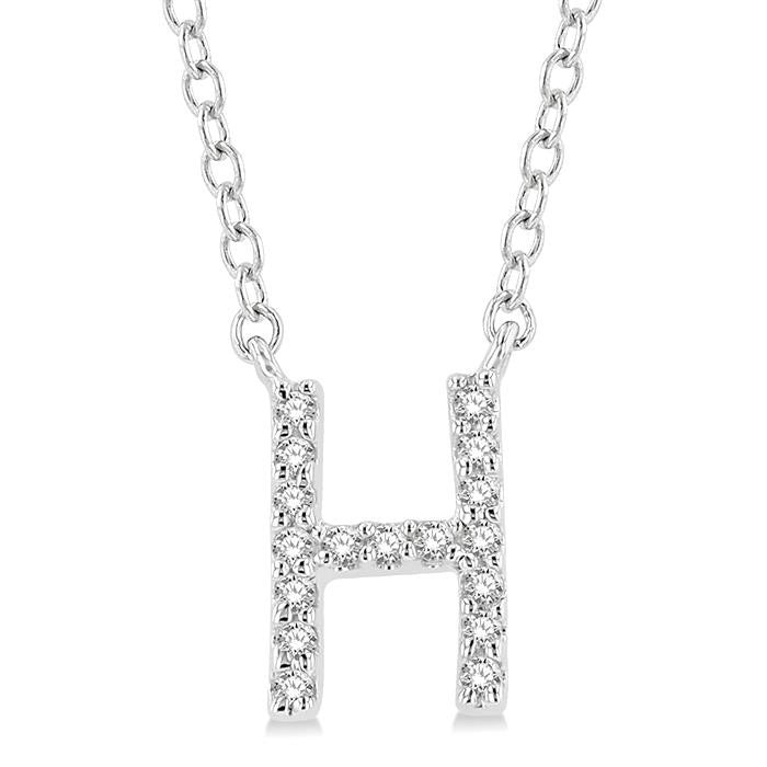 1/20 Ctw Initial 'H' Round Cut Diamond Pendant With Chain in 14K White Gold