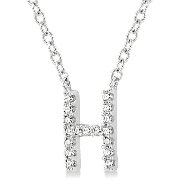 1/20 Ctw Initial 'H' Round Cut Diamond Pendant With Chain in 14K White Gold