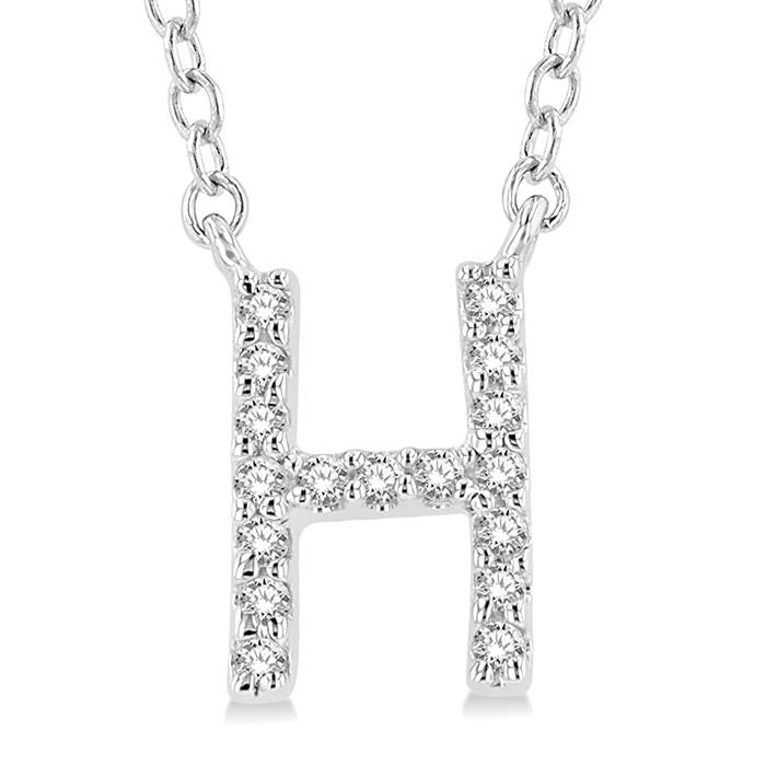 1/20 Ctw Initial 'H' Round Cut Diamond Pendant With Chain in 14K White Gold