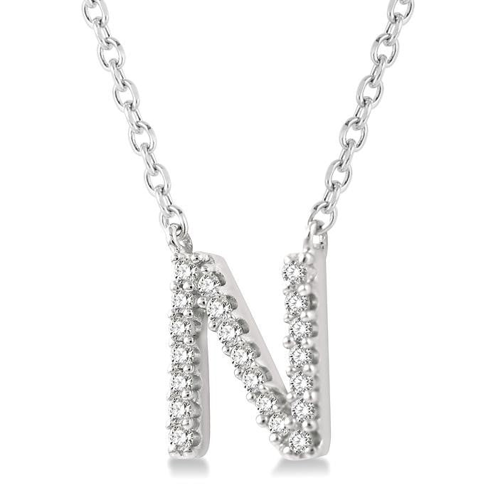 1/20 Ctw Initial 'N' Round Cut Diamond Pendant With Chain in 14K White Gold