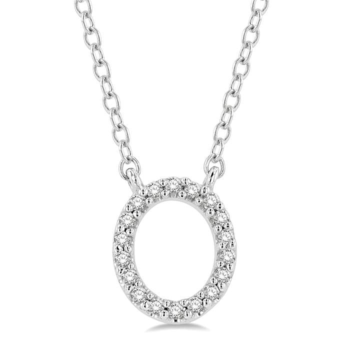 1/20 Ctw Initial 'O' Round Cut Diamond Pendant With Chain in 14K White Gold