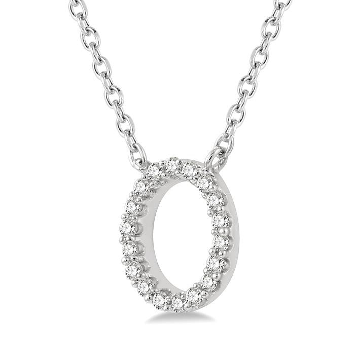 1/20 Ctw Initial 'O' Round Cut Diamond Pendant With Chain in 14K White Gold
