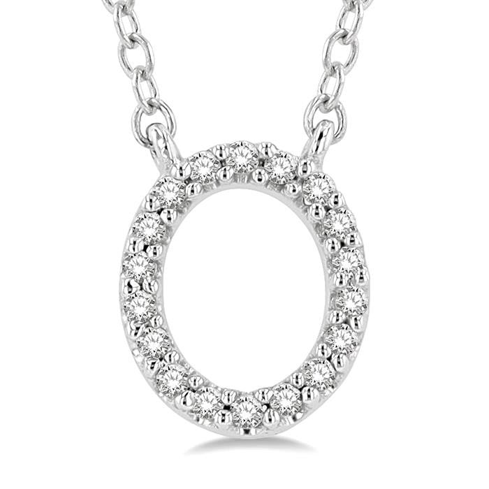 1/20 Ctw Initial 'O' Round Cut Diamond Pendant With Chain in 14K White Gold