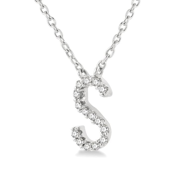 1/20 Ctw Initial 'S' Round Cut Diamond Pendant With Chain in 14K White Gold