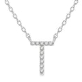 1/20 Ctw Initial 'T' Round Cut Diamond Pendant With Chain in 14K White Gold