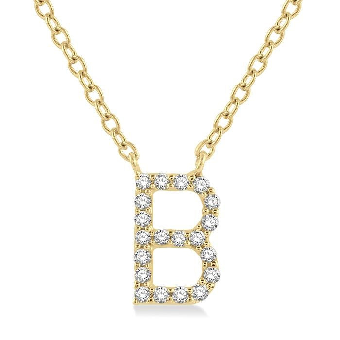 1/20 Ctw Initial 'B' Round Cut Diamond Pendant With Chain in 14K Yellow Gold