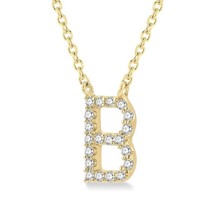 1/20 Ctw Initial 'B' Round Cut Diamond Pendant With Chain in 14K Yellow Gold