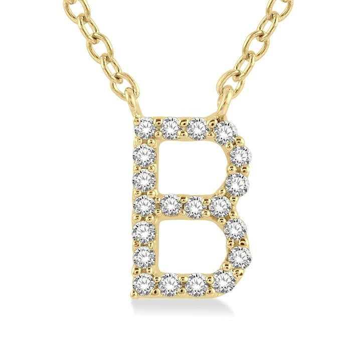 1/20 Ctw Initial 'B' Round Cut Diamond Pendant With Chain in 14K Yellow Gold