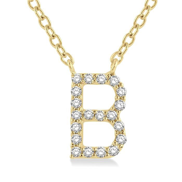 Silhouette Laurel Block 'B' Initial Diamond Pendant