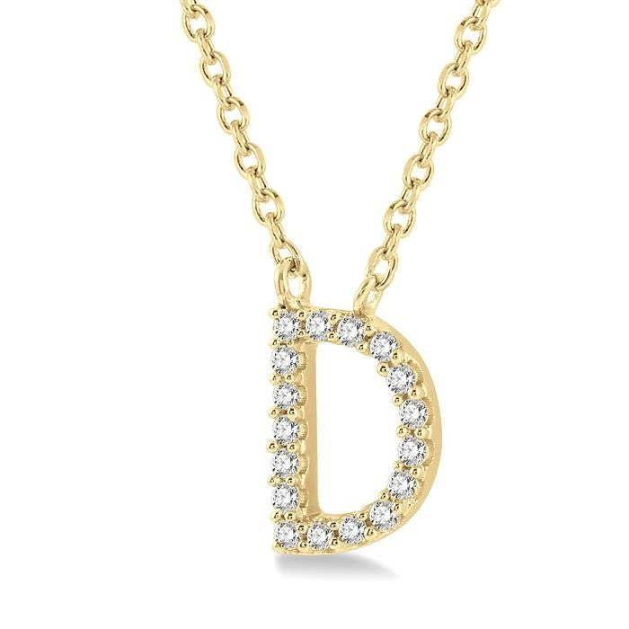 1/20 Ctw Initial 'D' Round Cut Diamond Pendant With Chain in 14K Yellow Gold